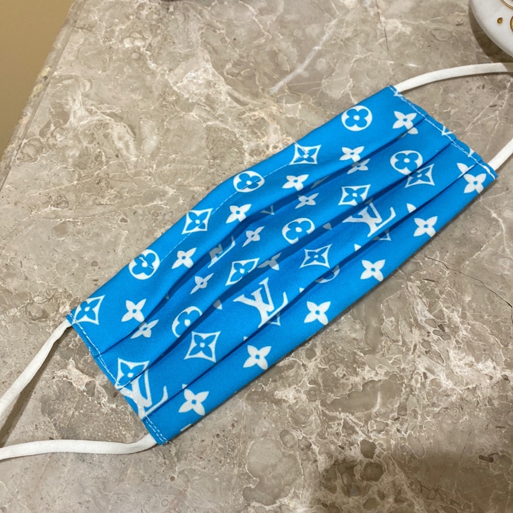 Blue Designer-Style Pleated Face Mask